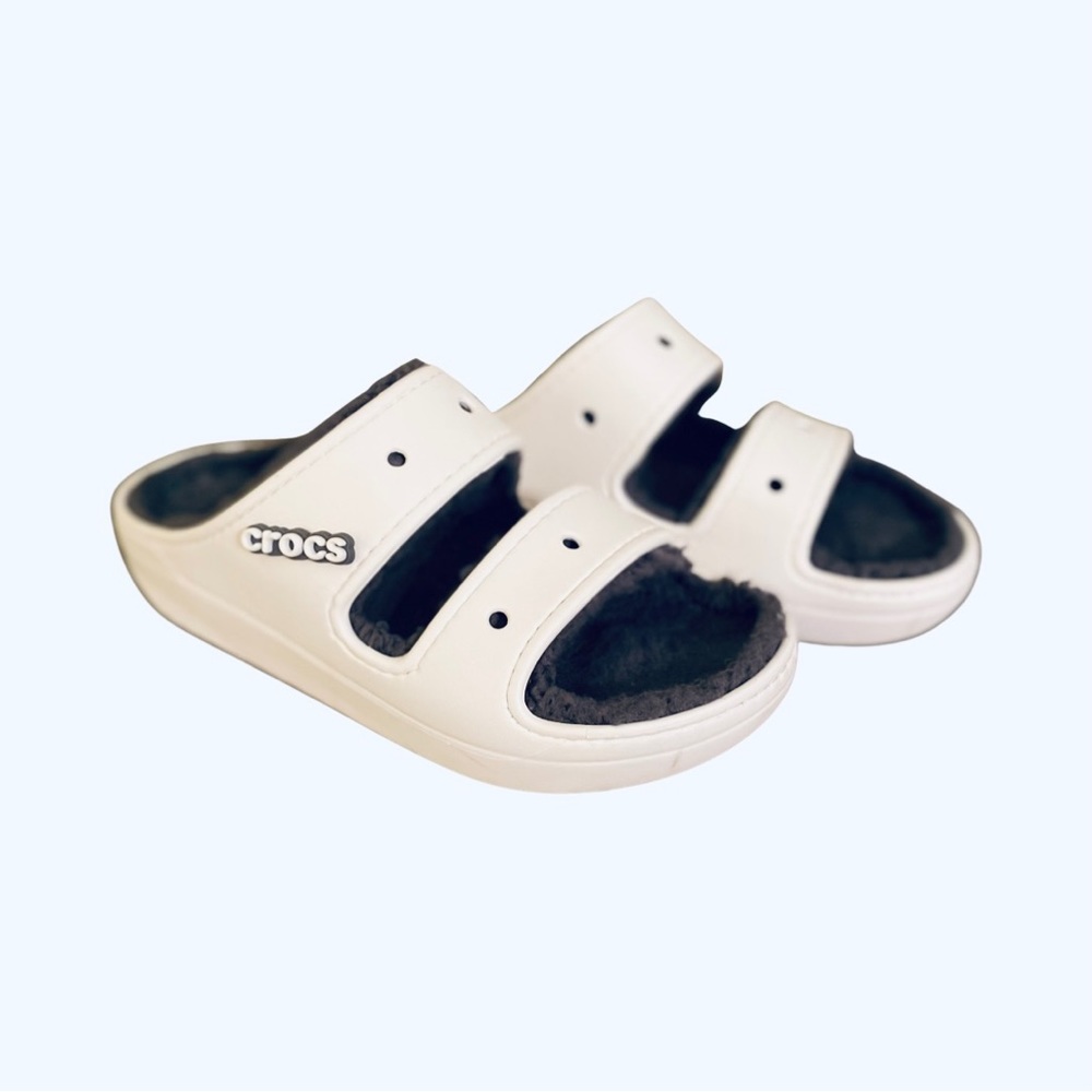 Crocs Classic Cozzzy Sandal Fuzzy Lined White Slides FOR MAN  M 8  W 10